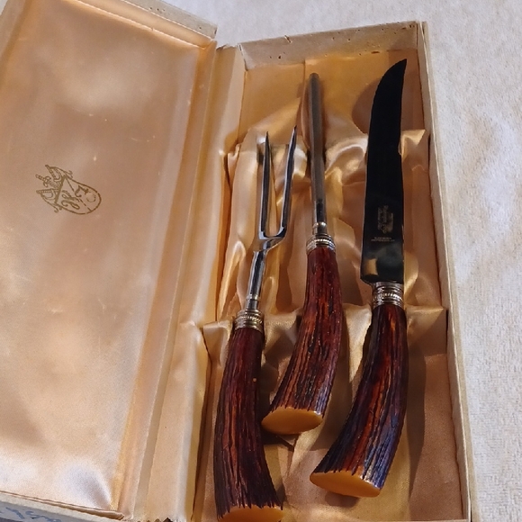 Washington Forge Carving Set With Knife Sharpener Vintage Fo Stag Handles - Picture 1 of 5